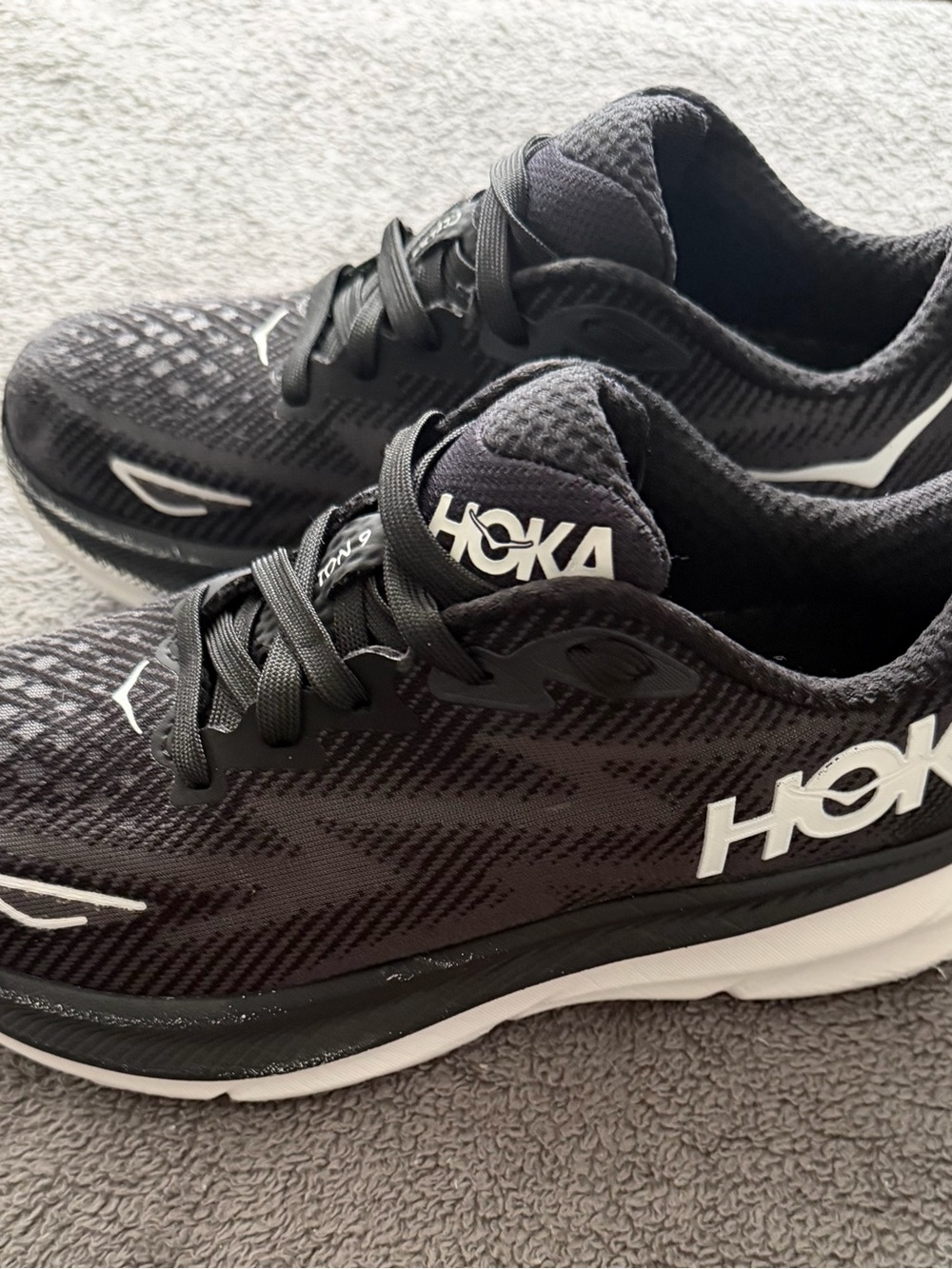 Hoka Black and White Women's Athletic Running Shoes
